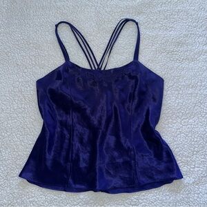 VTG satin style cami purple beading floral embroidery cottage whimsy fairy L